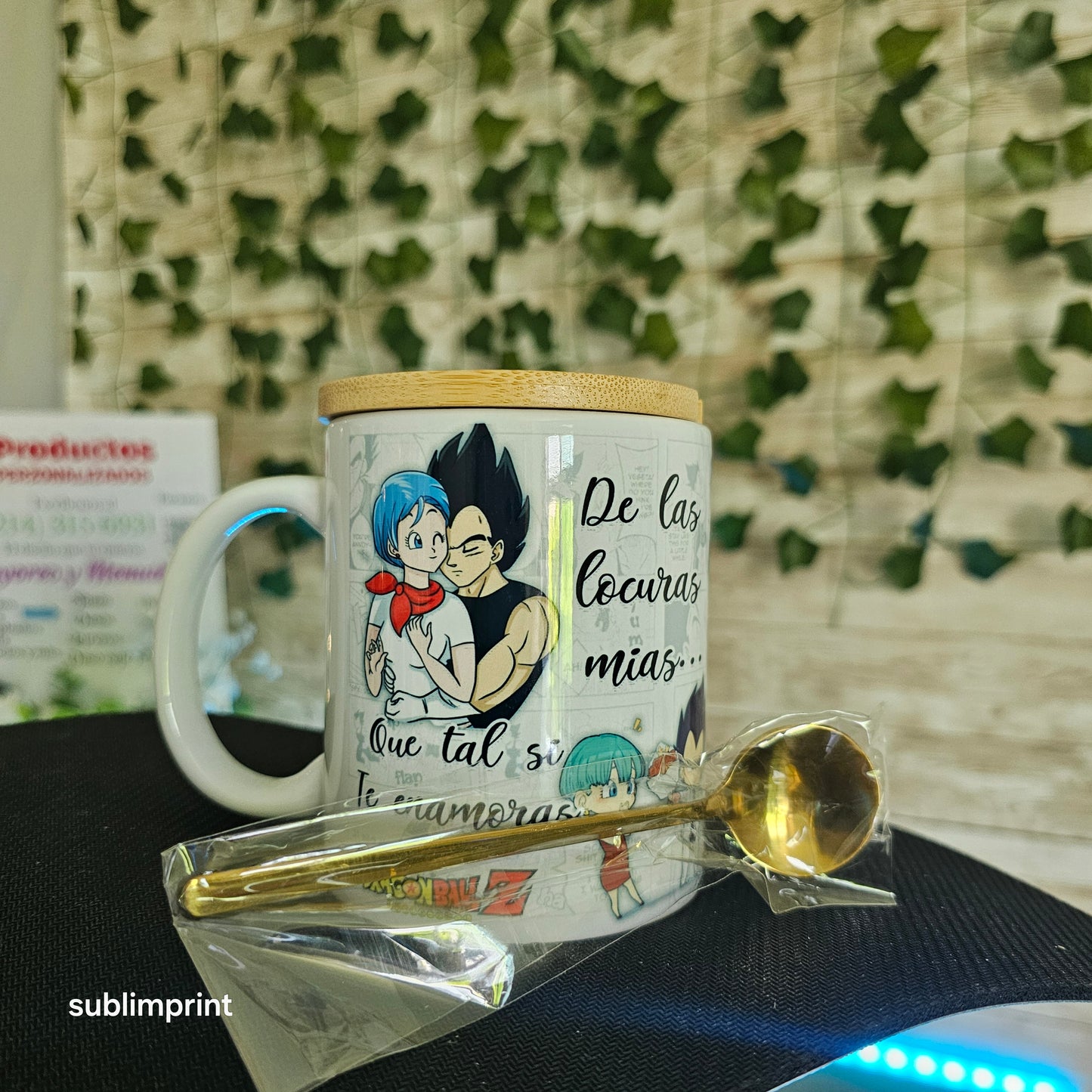 Taza vegeta, con cuchara y tapa, 11 onzas