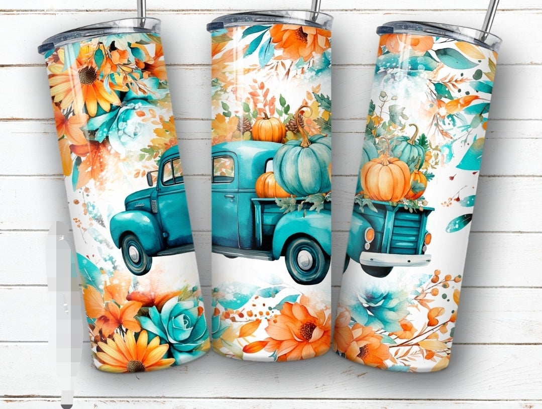 Tumbler otoño 20 onzas diseño vaquita y calabaza