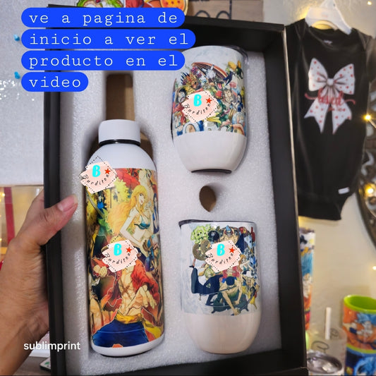 Set de one piece, 1 botella + 2 vasos