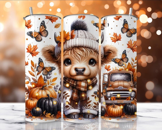 Tumbler otoño 20 onzas diseño vaquita y calabaza