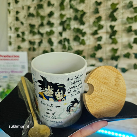 Taza goku y milk, con cuchara y tapa, 11 onzas